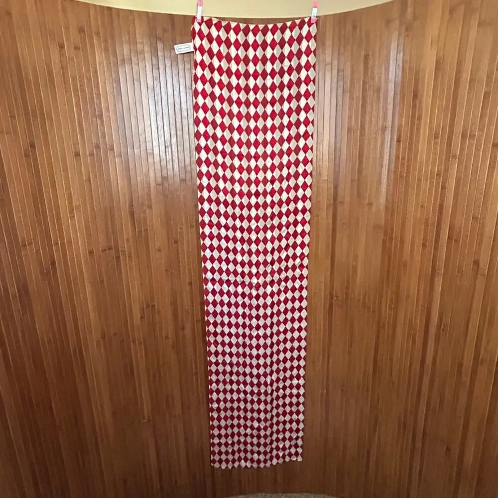 Vintage Adrienne Vittadini Silk Scarf Red White Harlequin Check